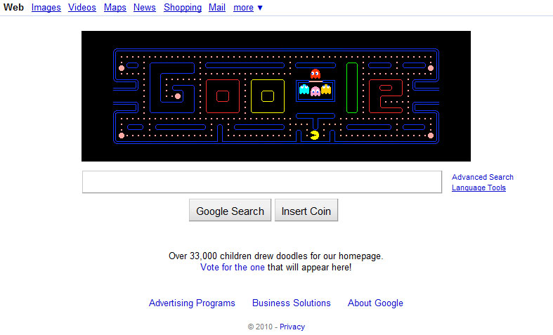 Playable Pacman tribute on Google's homepage